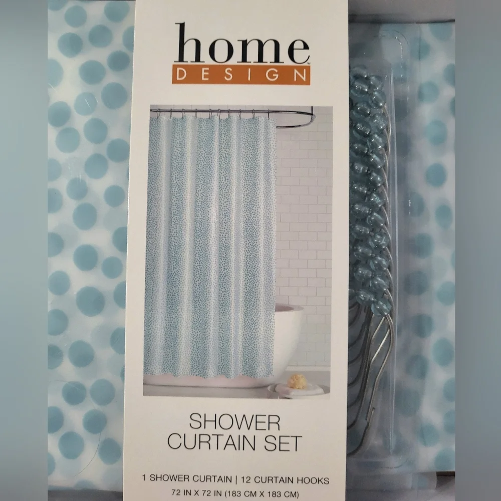 Macy's Home Design Pink & Blue Polka Dot Shower Curtain Set (2)
